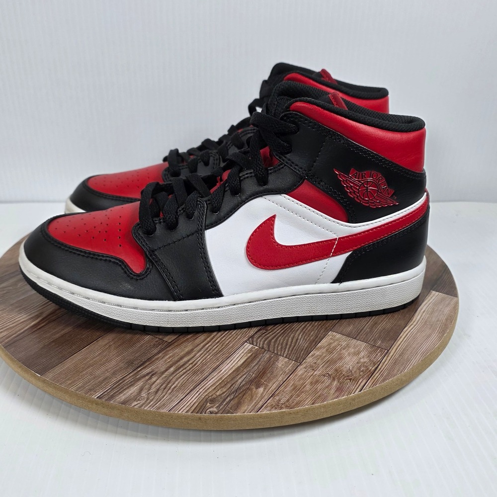 Nike Air Jordan 1 Mid Bred Toe Red/Black/White Leather Sneakers Size 8 - Picture 5 of 10